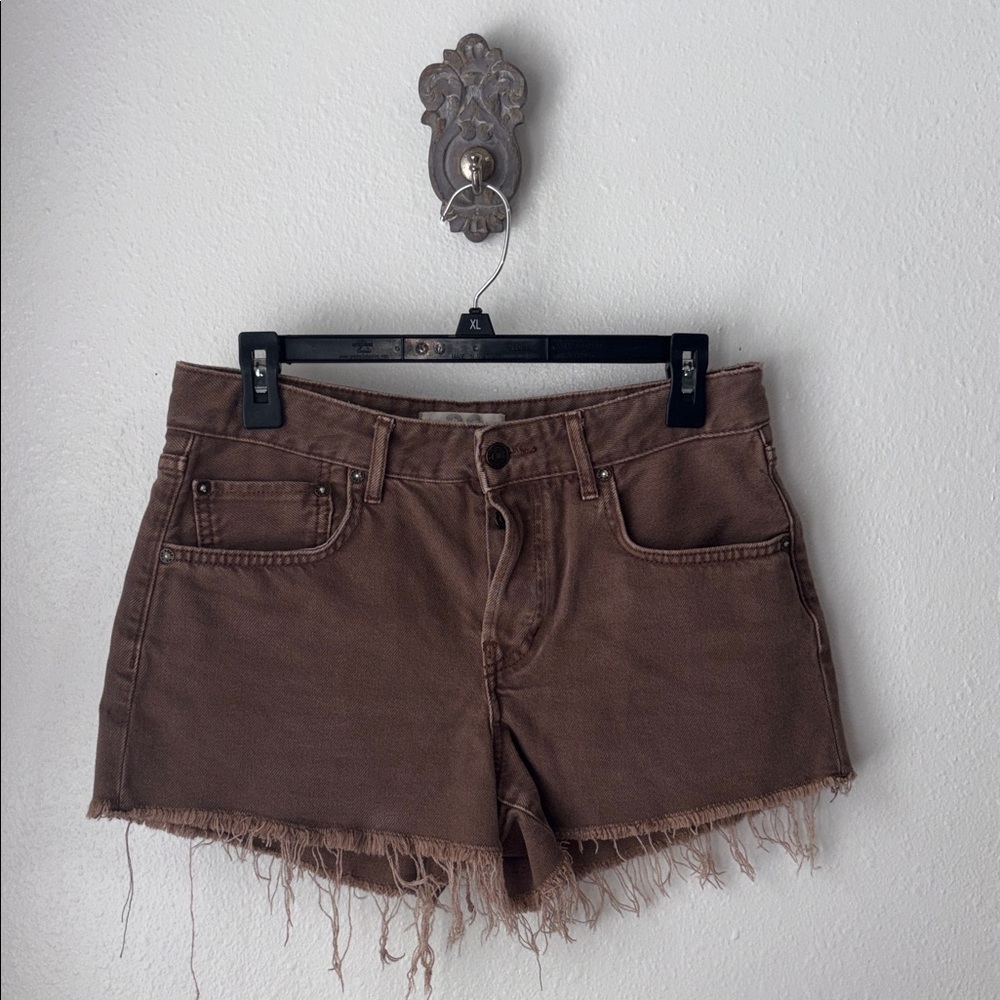 We The Free Brown Frayed Hem Denim Shorts